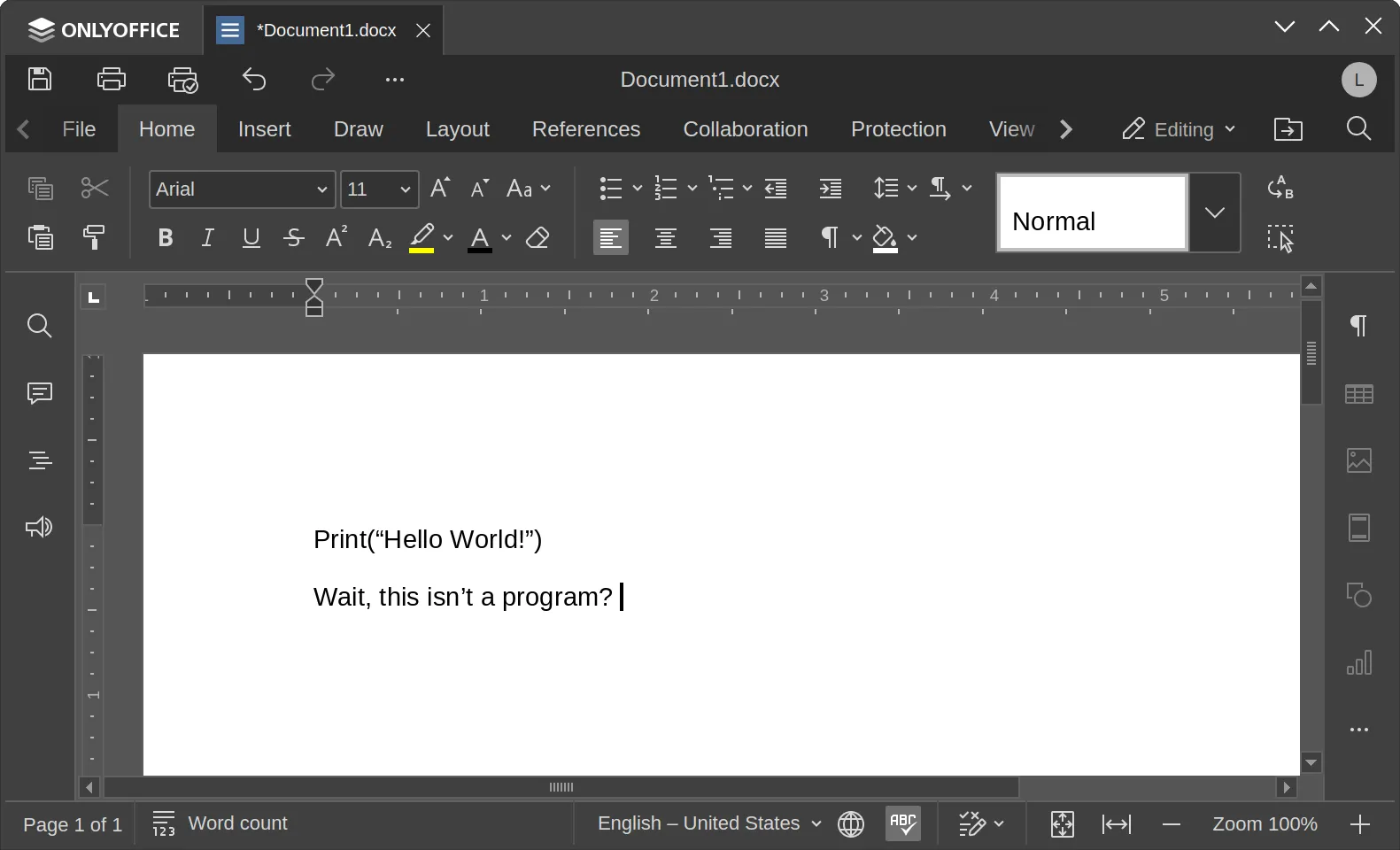 Giao diện trình soạn thảo văn bản ONLYOFFICE với bố cục và thiết kế tương tự Microsoft Office, dễ dàng cho người dùng chuyển đổi