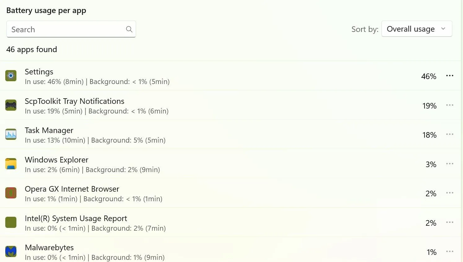 Kiểm tra mức tiêu thụ pin của các ứng dụng trong cài đặt trên Windows