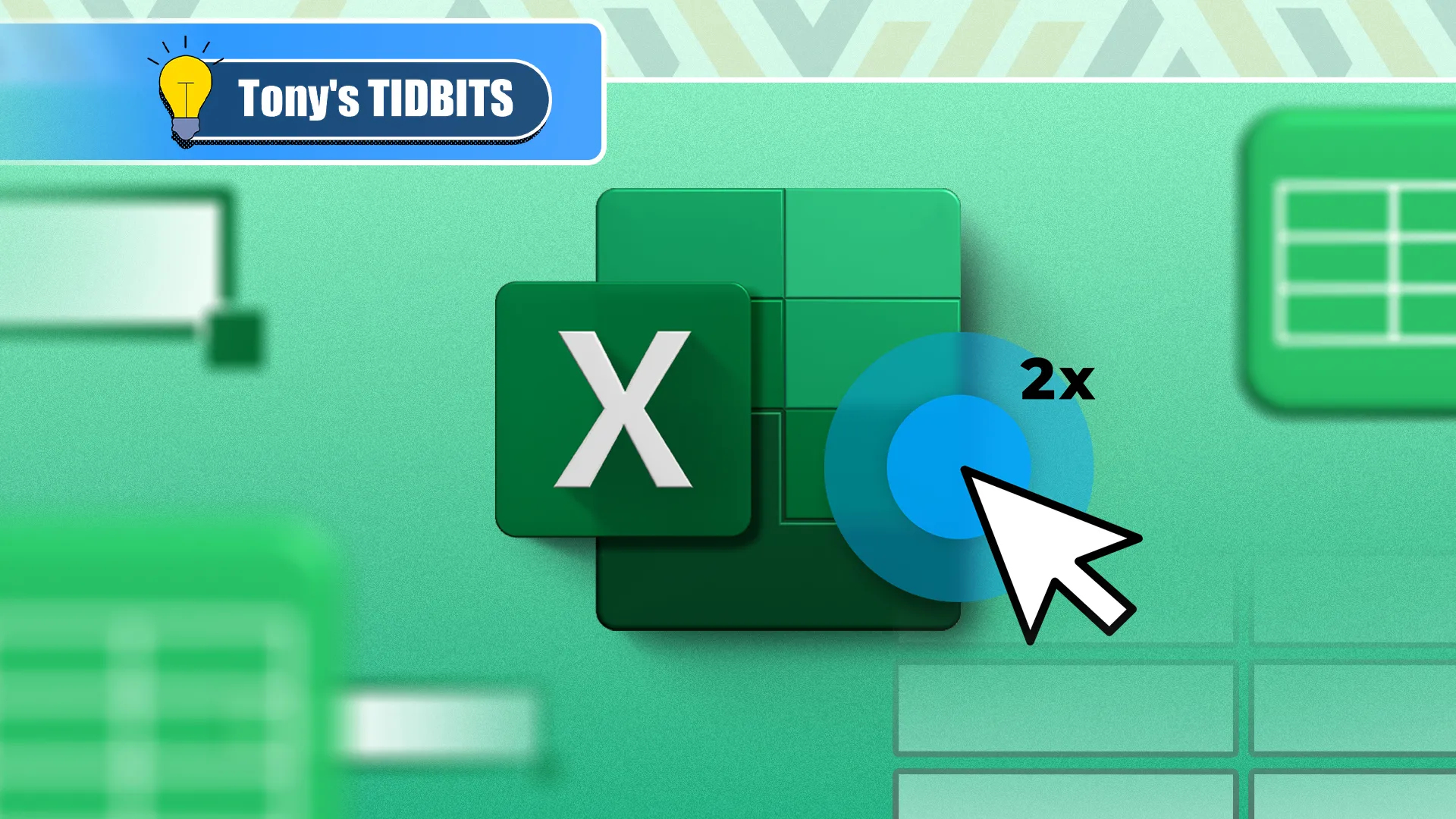 Logo Excel với con trỏ chuột đang nhấp đúp vào một tab để ẩn/hiện Ribbon