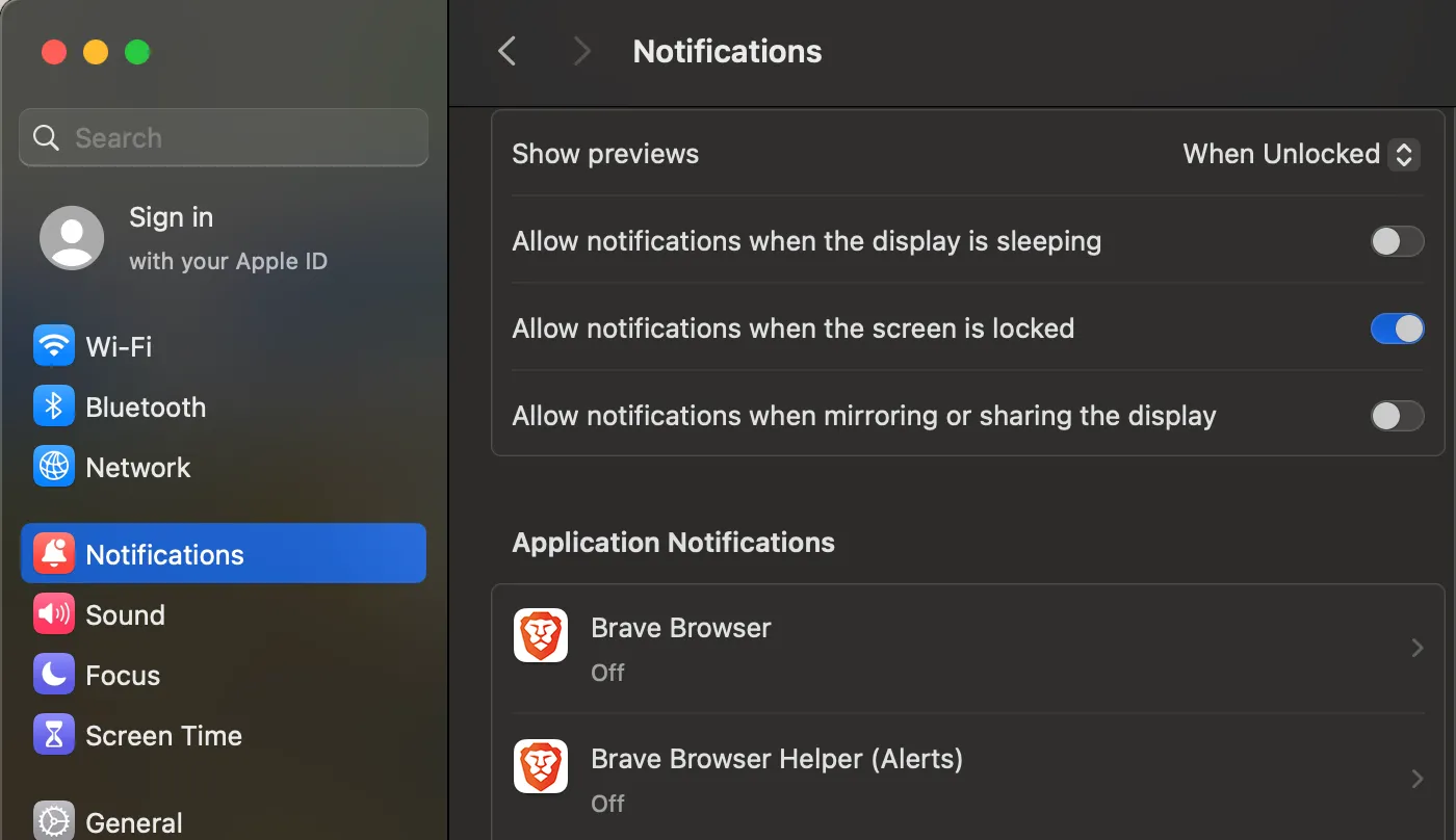 Màn hình cài đặt thông báo trong macOS, hiển thị các tùy chọn tinh chỉnh.