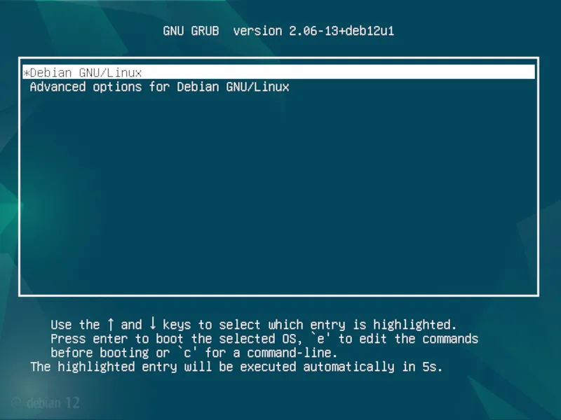 Menu khởi động GRUB của Debian