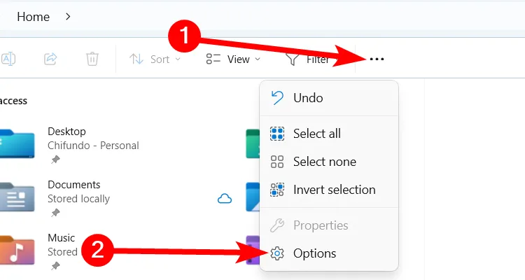 Mở Tùy chọn Thư mục (Folder Options) từ File Explorer trên Windows 11