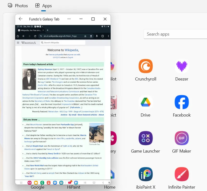 Phản chiếu màn hình điện thoại Android lên PC qua Phone Link trên Windows.