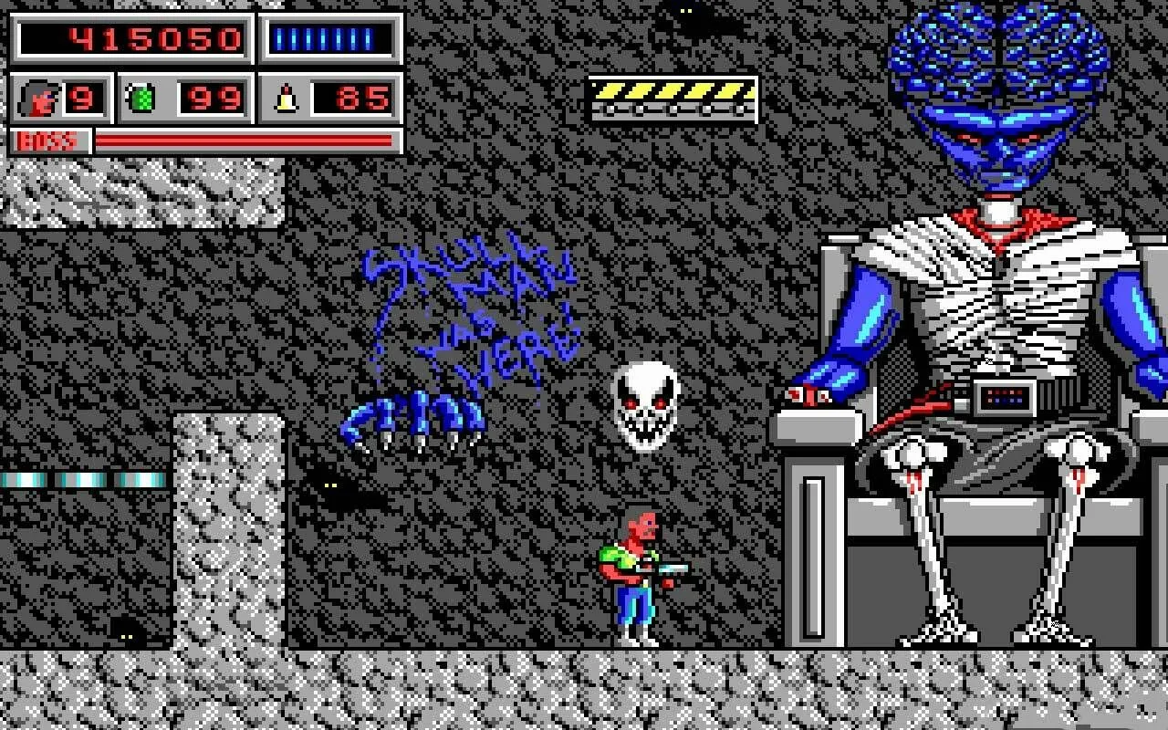 Quái vật đầu to trong game hành động Bio Menace, một tựa game mang phong cách Duke Nukem.