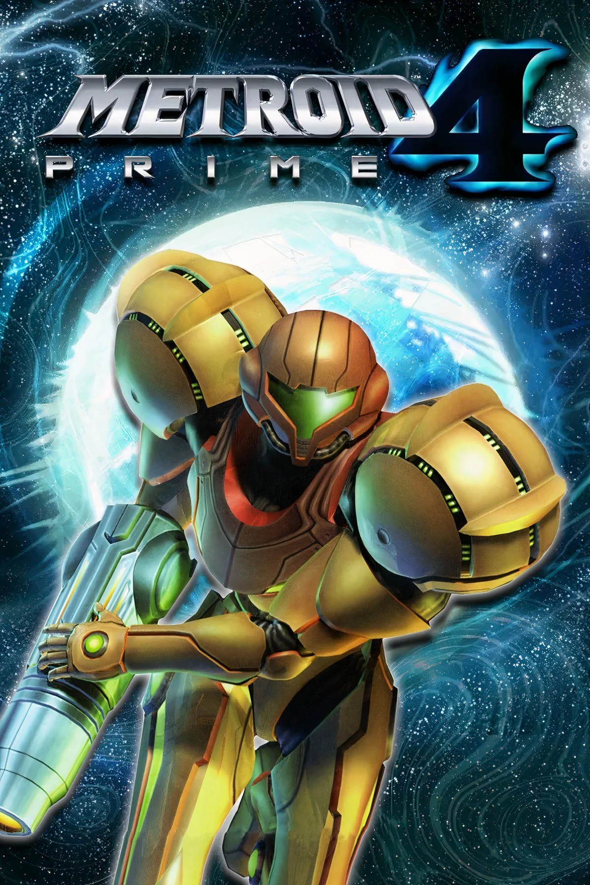 Samus Aran trong bộ Power Suit biểu tượng, đứng trước cảnh quan ngoài hành tinh bí ẩn trong Metroid Prime 4
