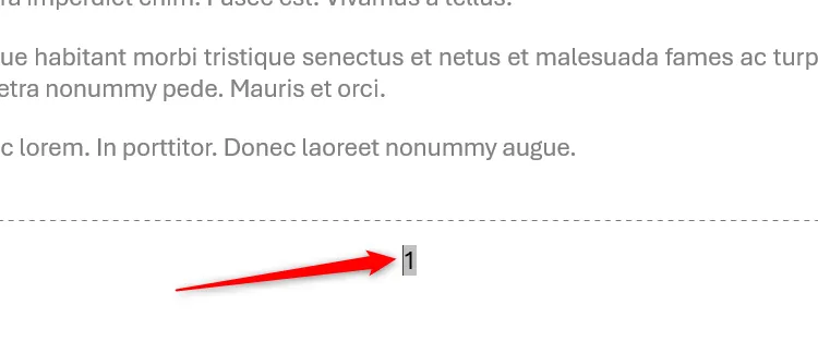Số trang 1 ở cuối trang của một tài liệu Microsoft Word.