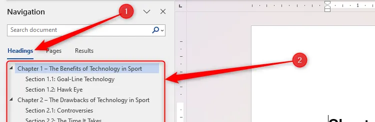Tab Headings của Microsoft Word