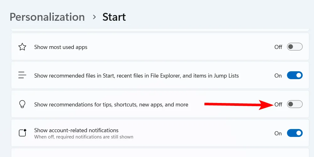 Tắt gợi ý và quảng cáo trong Start Menu trên Windows 11