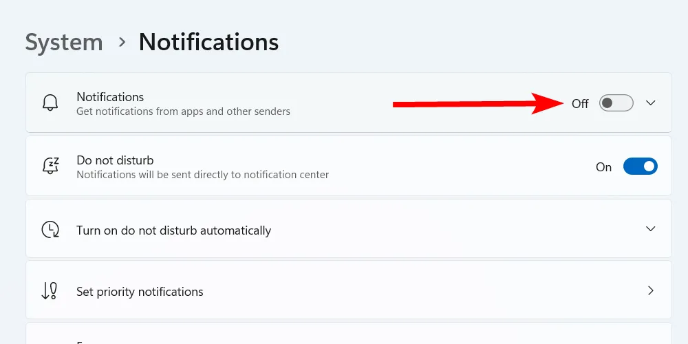 Tắt thông báo trên Windows 11 trong phần Cài đặt hệ thống