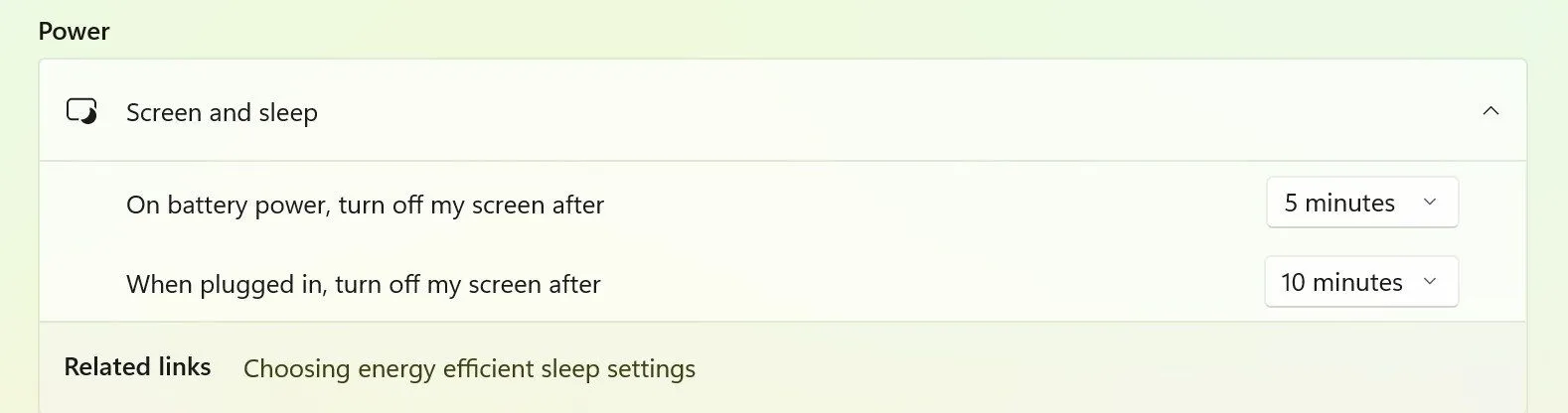 Thay đổi cài đặt thời gian tắt màn hình và chế độ ngủ trên laptop Windows trong ứng dụng Cài đặt