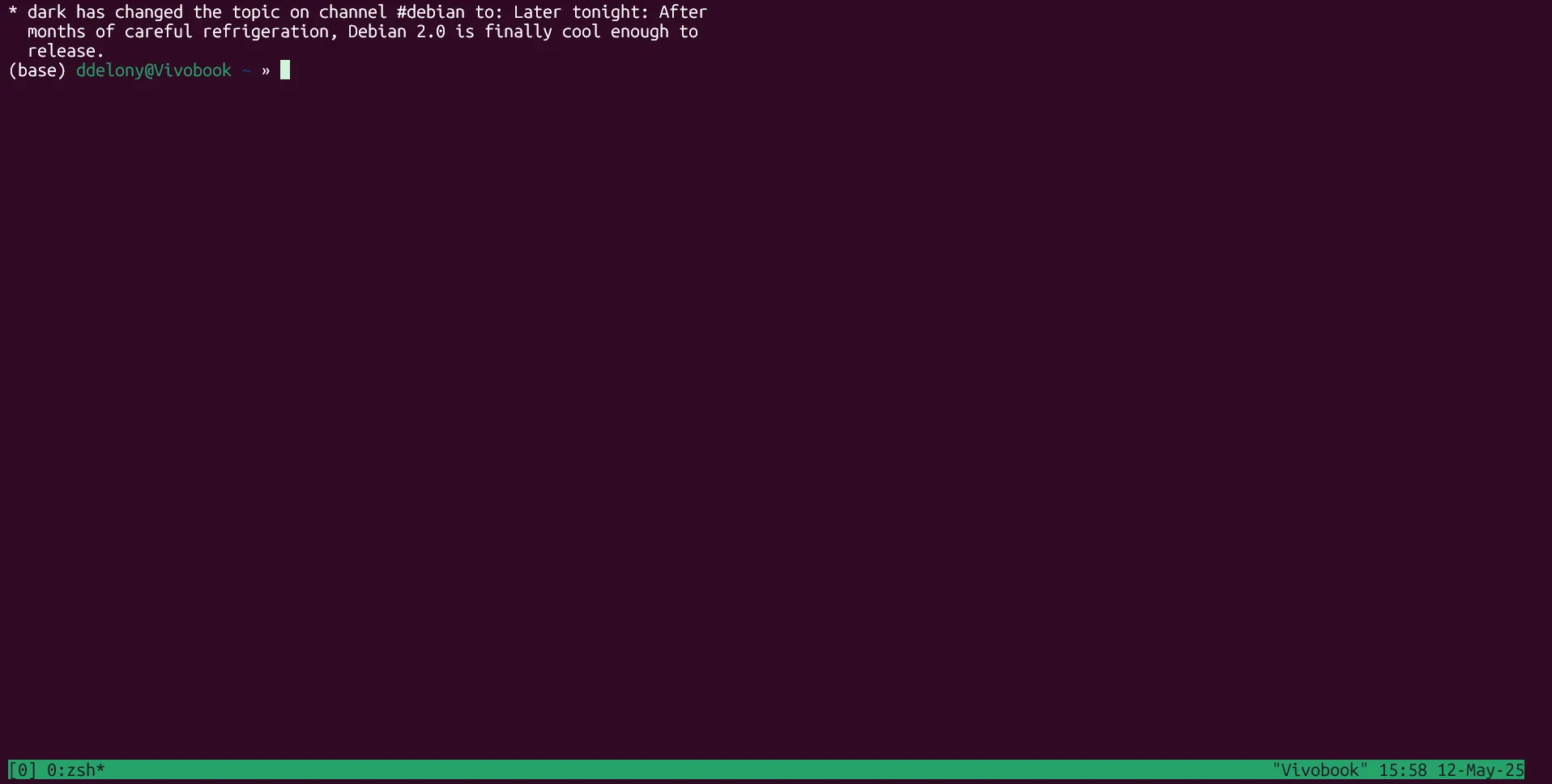 tmux hiển thị một phiên shell trong Ubuntu WSL, với giao diện gọn gàng và hiệu quả.