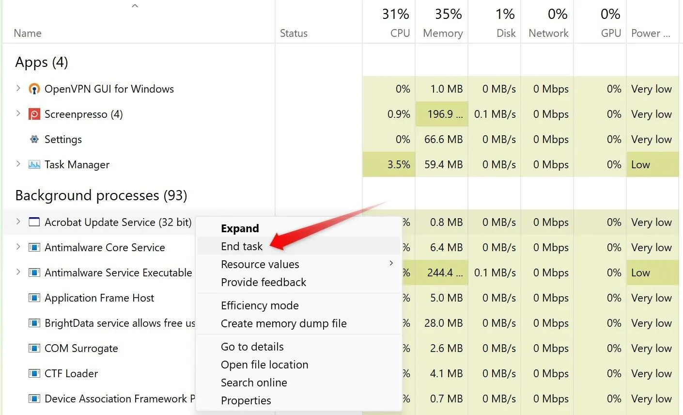 Vô hiệu hóa một dịch vụ chạy nền trên Windows thông qua Trình quản lý tác vụ